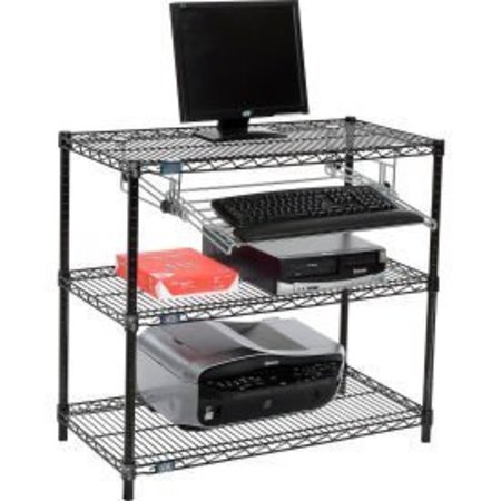 GLOBAL EQUIPMENT Nexel     3-Shelf Black Wire Shelf Printer Stand with Keyboard Tray, 36"W x 18"D x 34"H 695360BK